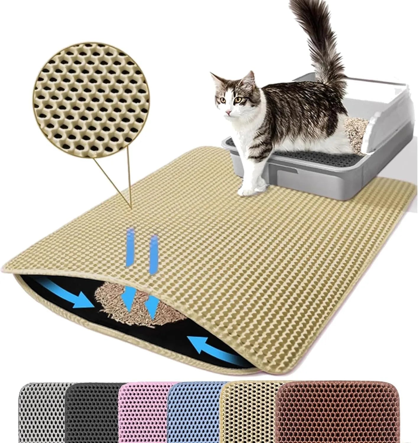 🐱 Cat Litter Mat — Double Layer Honeycomb, Waterproof & Non-Slip | All Sizes