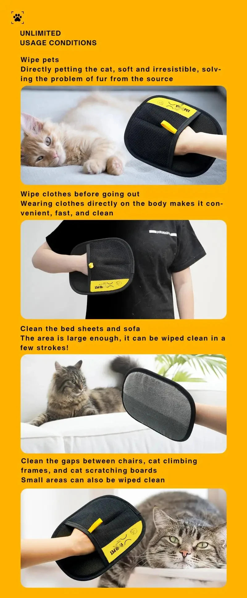 🧤 Pet Hair Remover Glove — Electrostatic Two-Way Brush for Cats, Dogs & Furniture