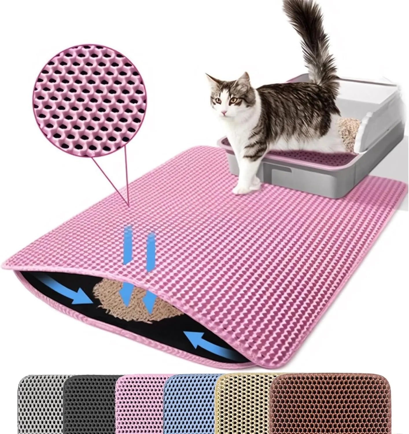 🐱 Cat Litter Mat — Double Layer Honeycomb, Waterproof & Non-Slip | All Sizes