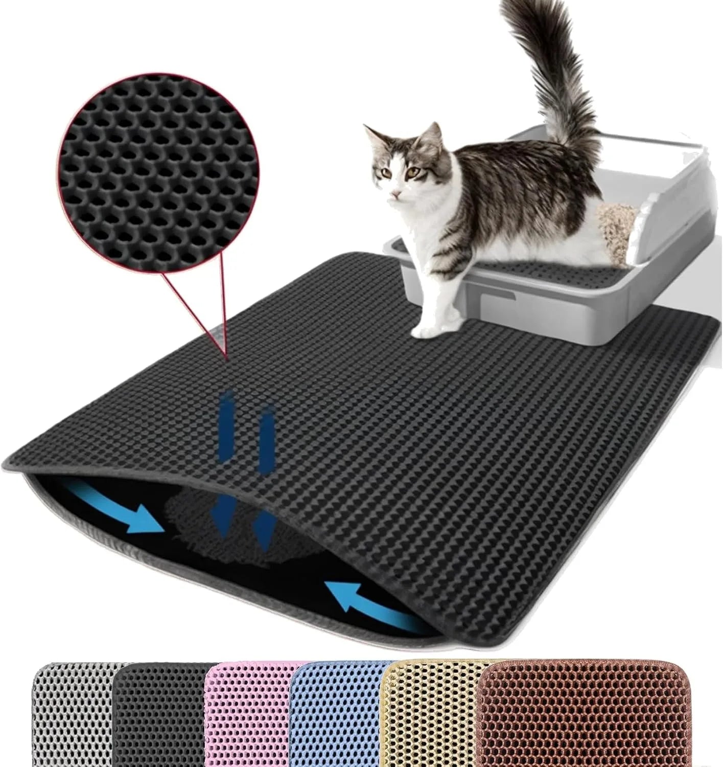 🐱 Cat Litter Mat — Double Layer Honeycomb, Waterproof & Non-Slip | All Sizes