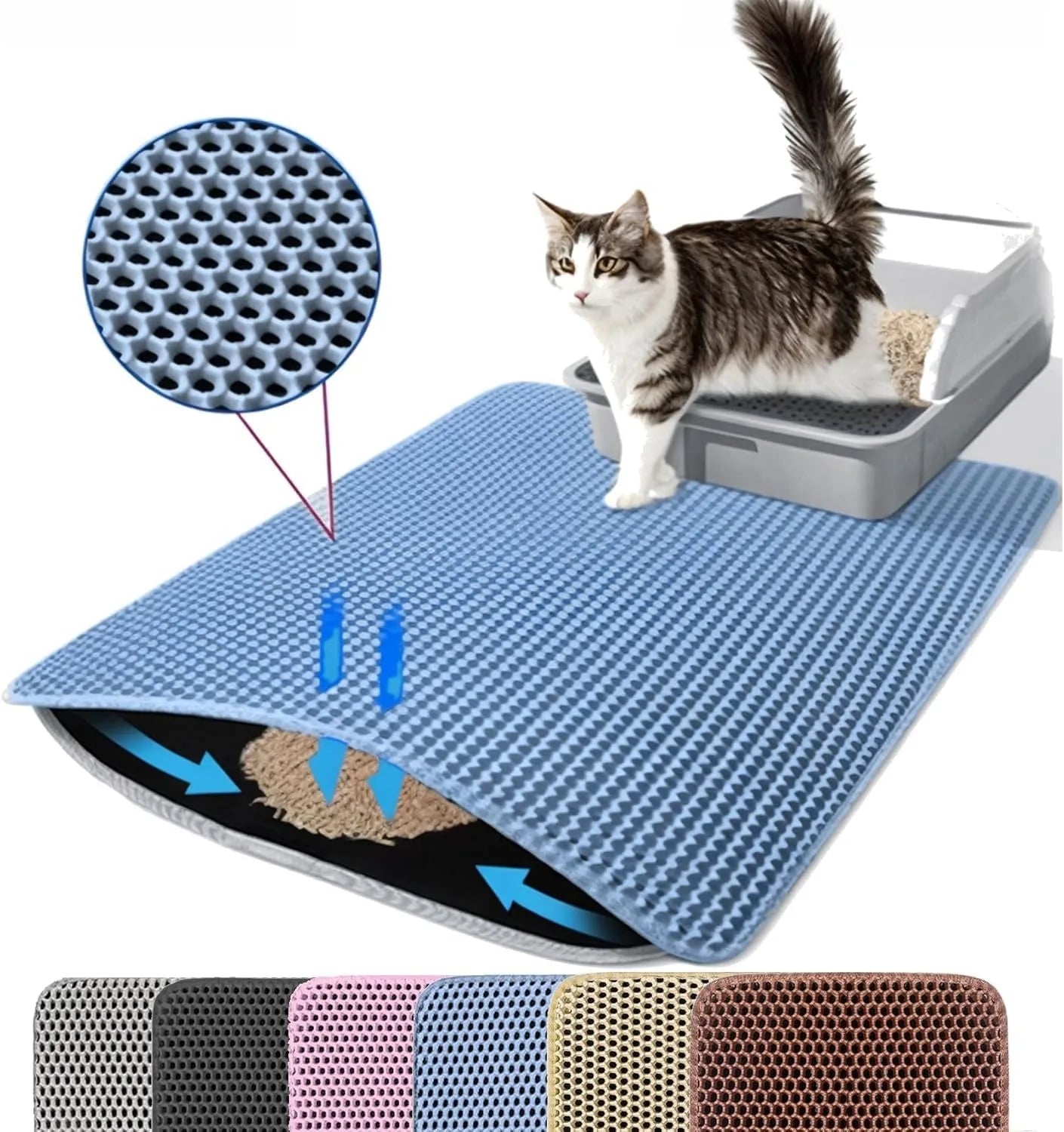 🐱 Cat Litter Mat — Double Layer Honeycomb, Waterproof & Non-Slip | All Sizes