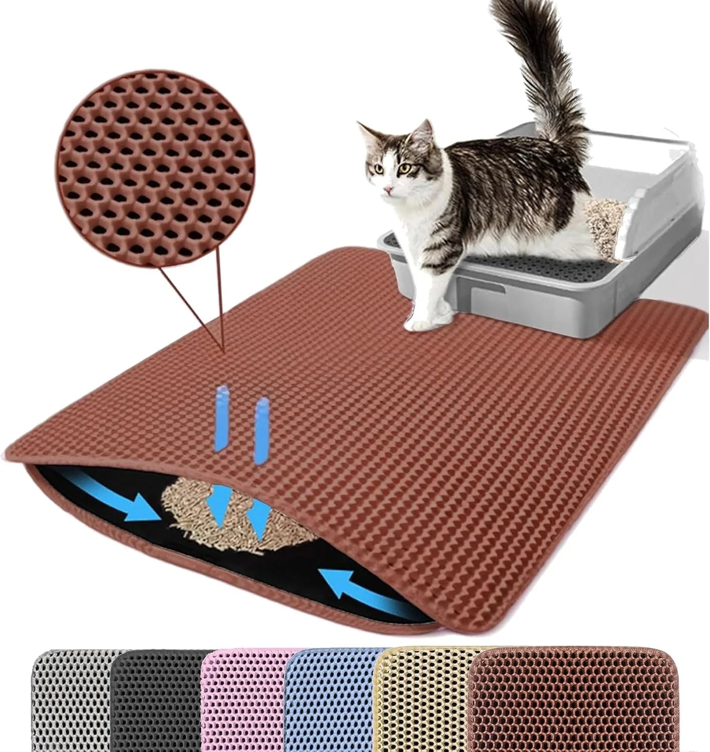 🐱 Cat Litter Mat — Double Layer Honeycomb, Waterproof & Non-Slip | All Sizes