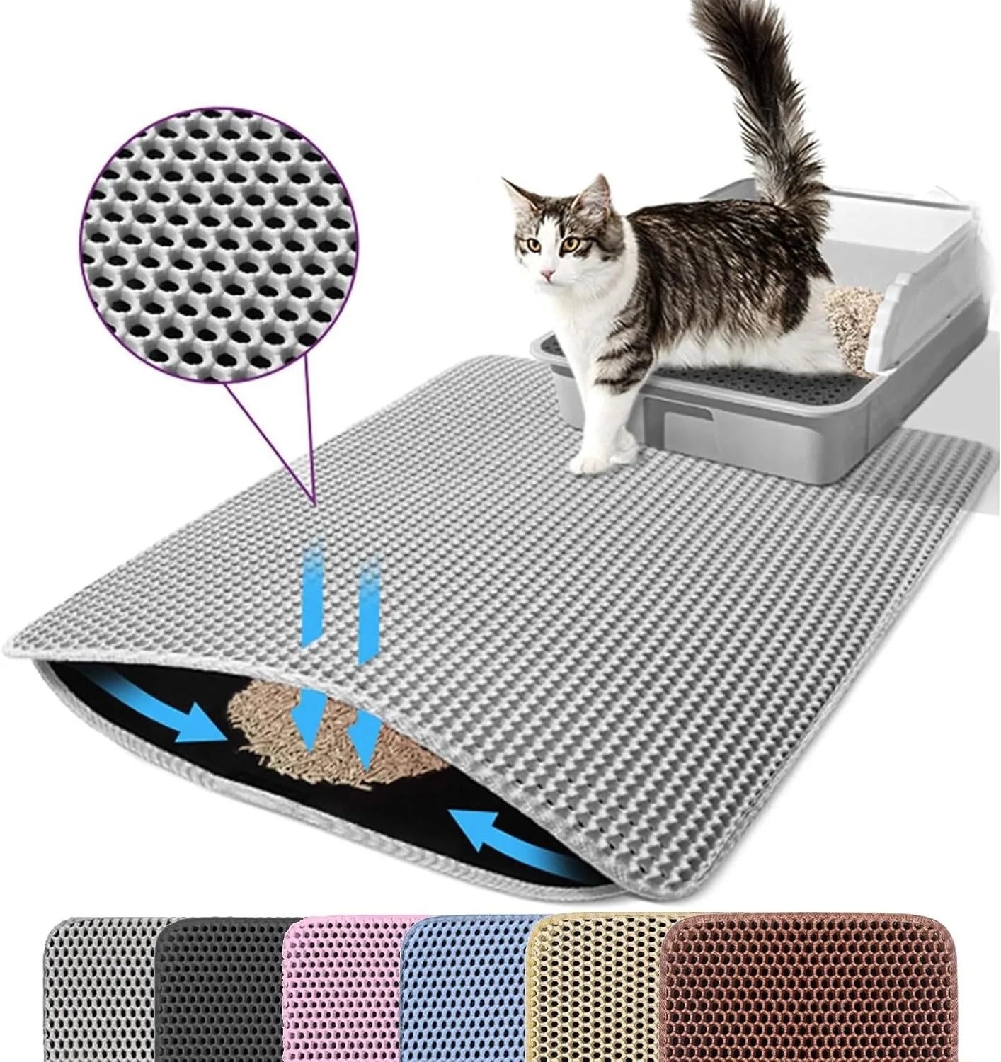 🐱 Cat Litter Mat — Double Layer Honeycomb, Waterproof & Non-Slip | All Sizes